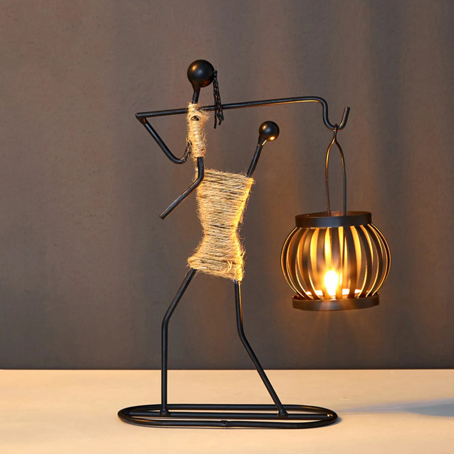 Hardworking Women-Inspired Metal Candle Holder – Decorative Candlestick with Rope Embellishment for Home, Wedding, and Event Centerpieces