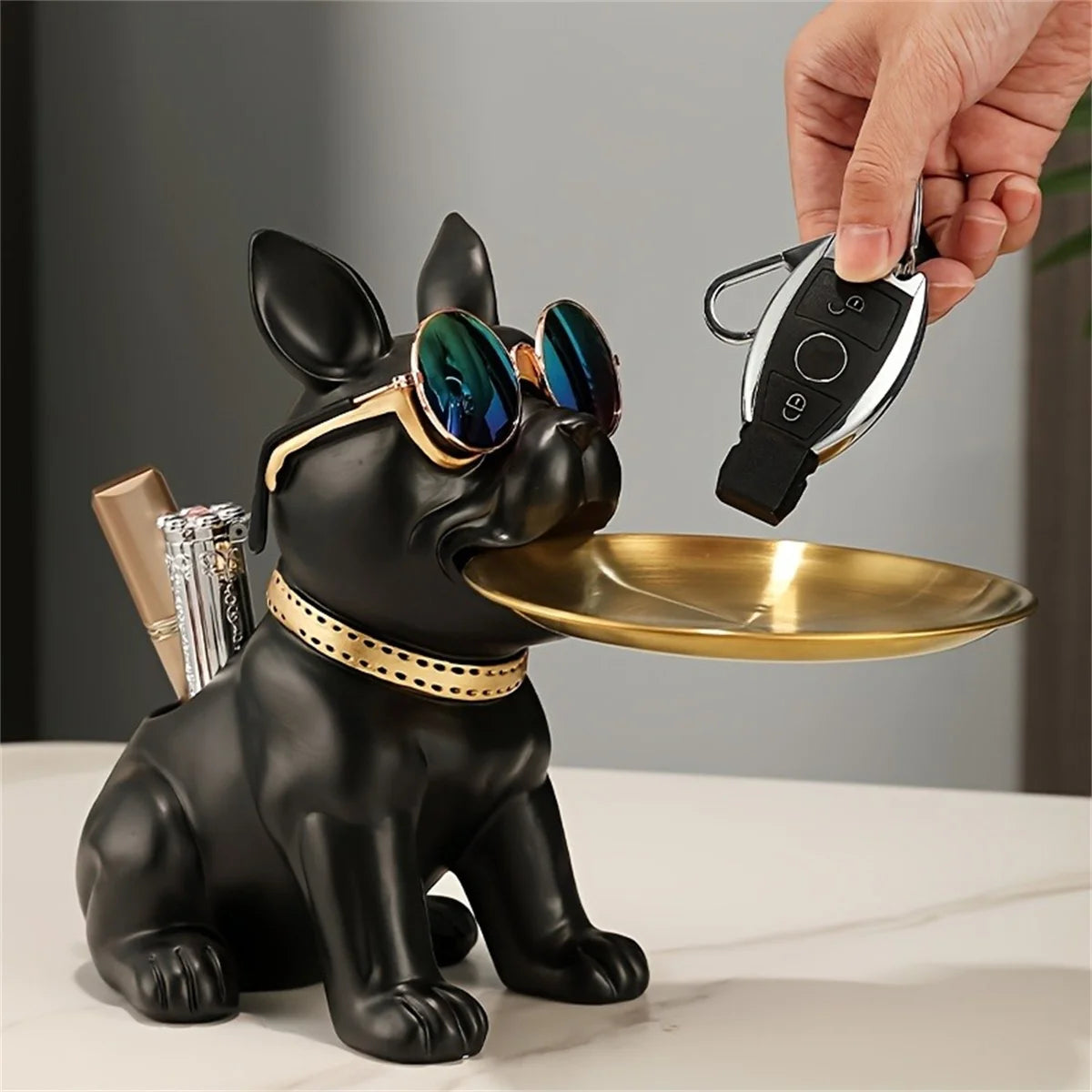 French Bulldog Resin Statue with Storage Tray – Stylish Key Holder and Desk Organizer for Home Decor