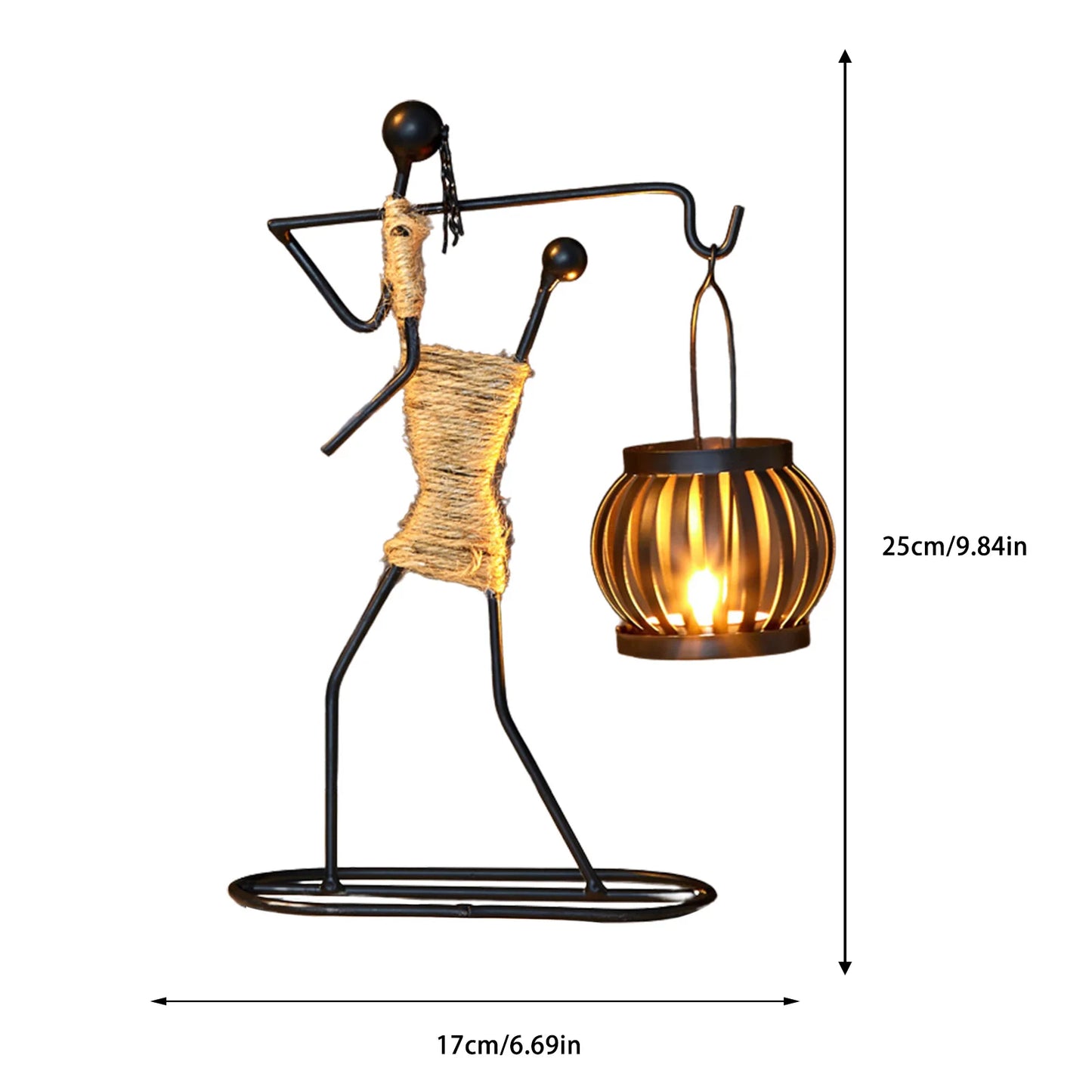 Hardworking Women-Inspired Metal Candle Holder – Decorative Candlestick with Rope Embellishment for Home, Wedding, and Event Centerpieces