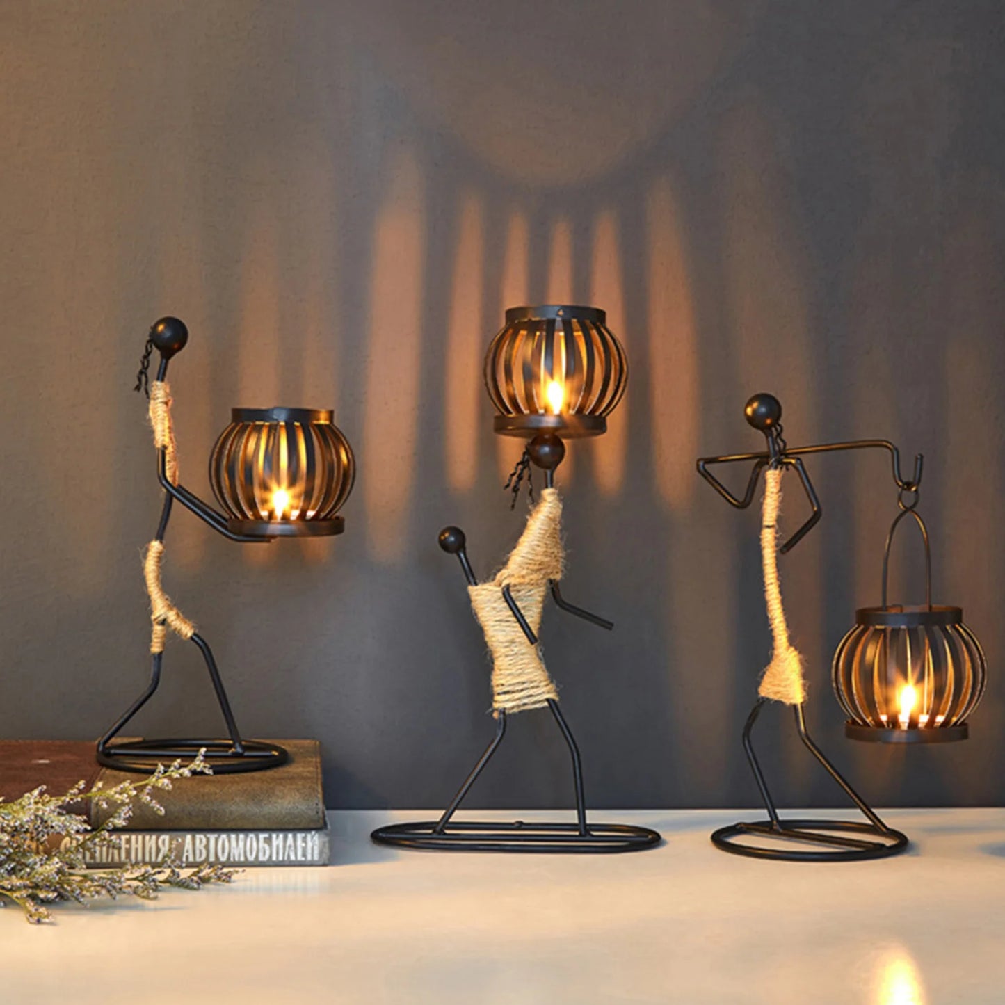 Hardworking Women-Inspired Metal Candle Holder – Decorative Candlestick with Rope Embellishment for Home, Wedding, and Event Centerpieces