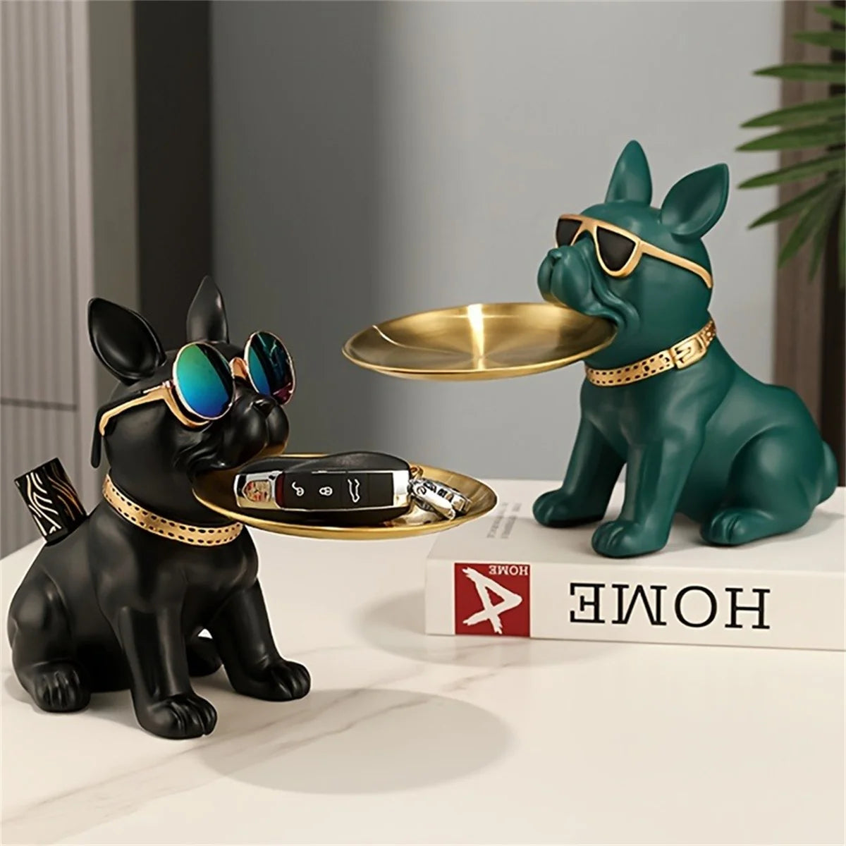 French Bulldog Resin Statue with Storage Tray – Stylish Key Holder and Desk Organizer for Home Decor