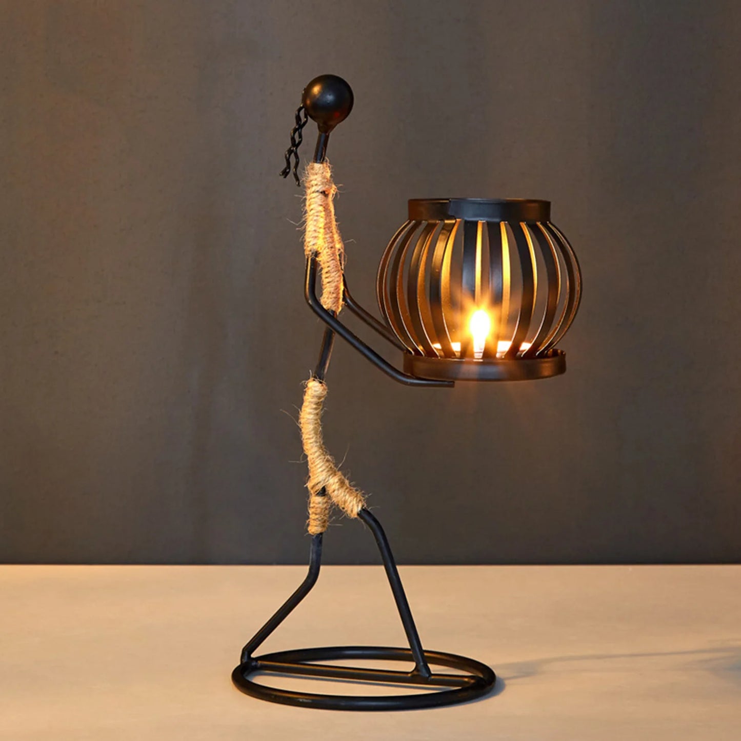 Hardworking Women-Inspired Metal Candle Holder – Decorative Candlestick with Rope Embellishment for Home, Wedding, and Event Centerpieces
