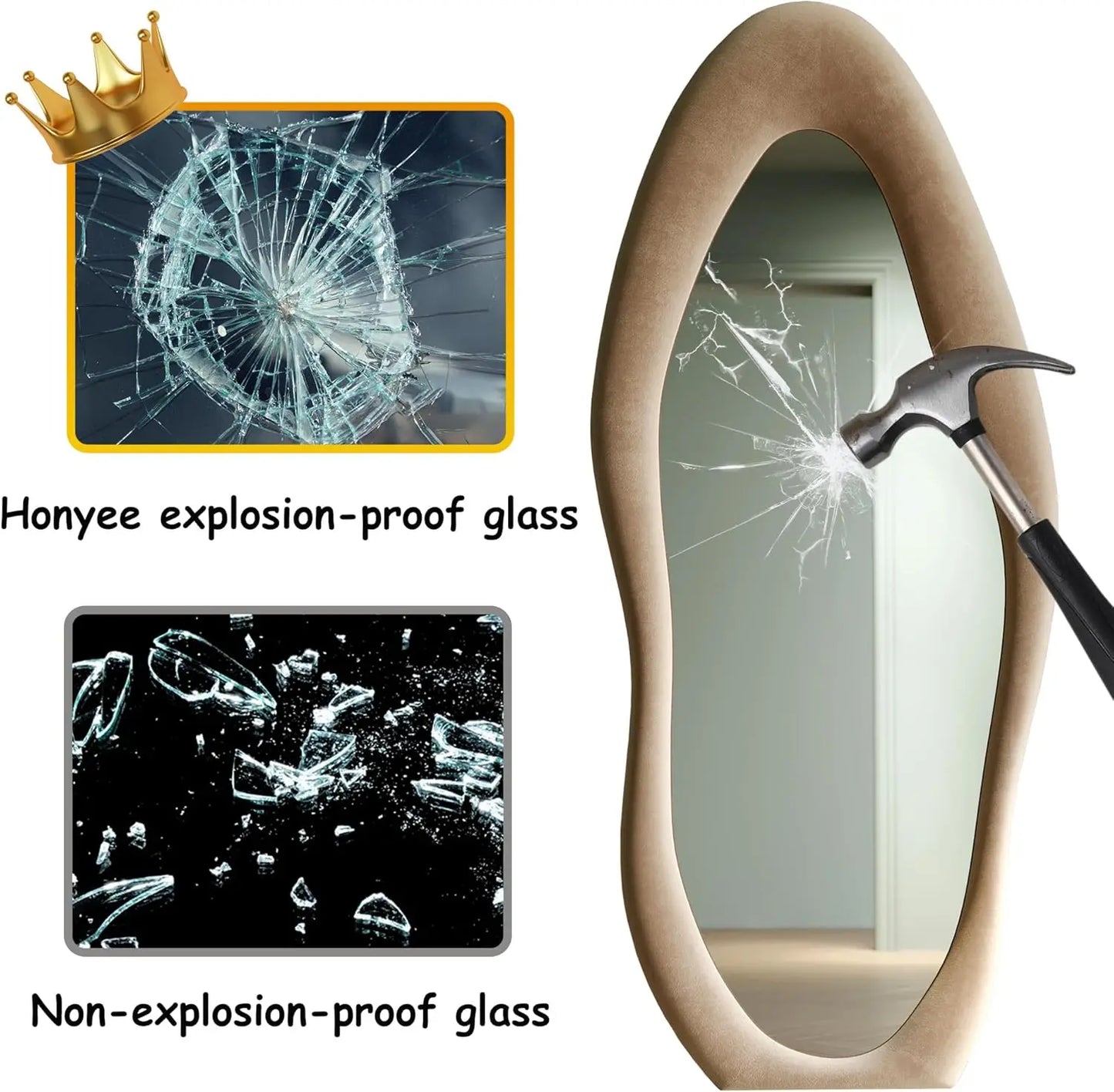 Elegant Wavy Full Length Mirror with Flannel-Wrapped Wooden Frame – 63"x24" Irregular Oval Wall or Floor Mirror