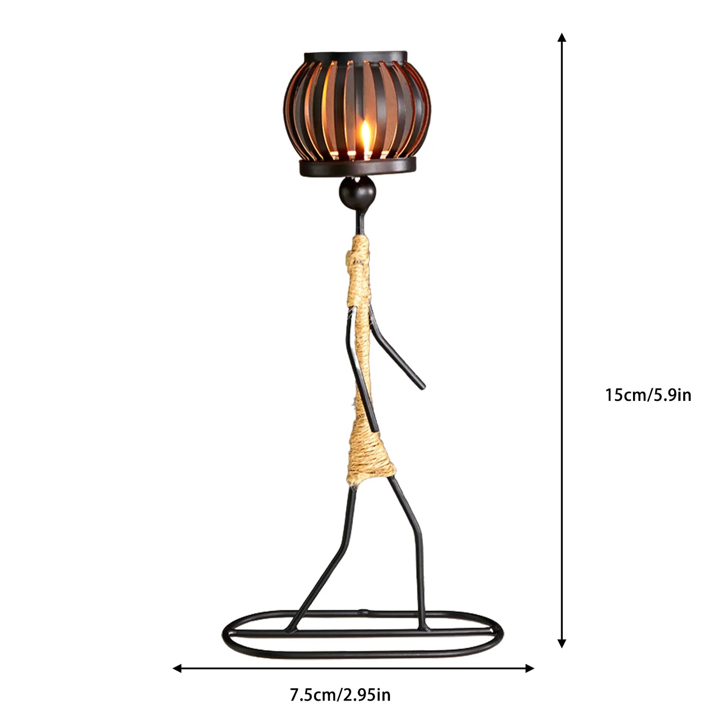 Hardworking Women-Inspired Metal Candle Holder – Decorative Candlestick with Rope Embellishment for Home, Wedding, and Event Centerpieces