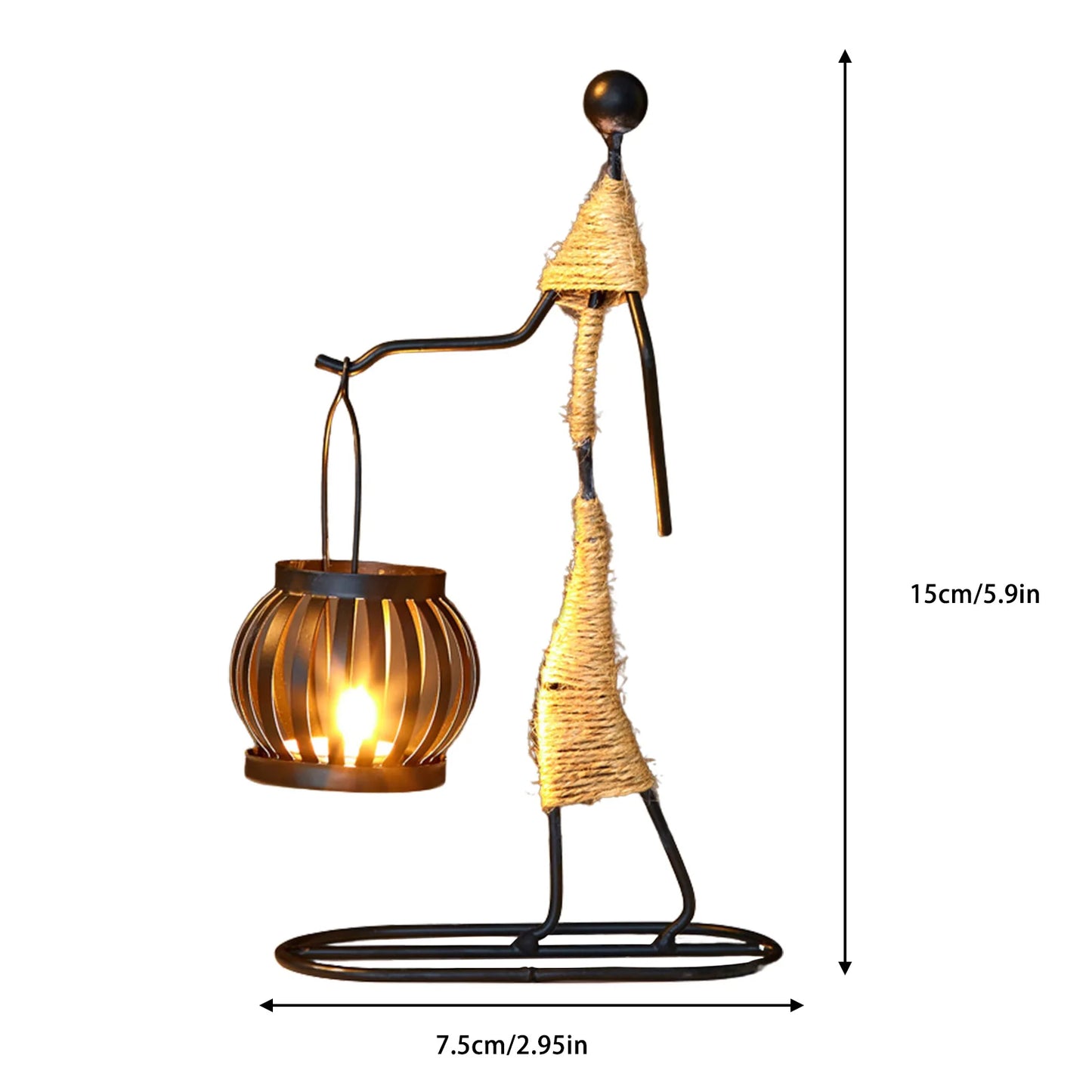 Hardworking Women-Inspired Metal Candle Holder – Decorative Candlestick with Rope Embellishment for Home, Wedding, and Event Centerpieces