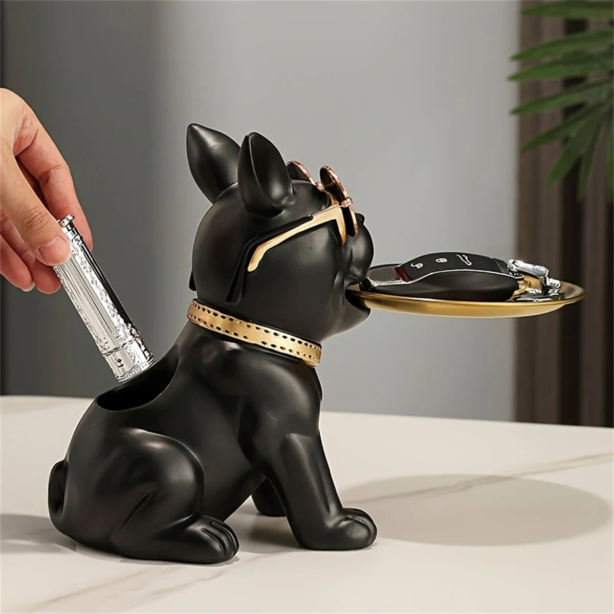 French Bulldog Resin Statue with Storage Tray – Stylish Key Holder and Desk Organizer for Home Decor