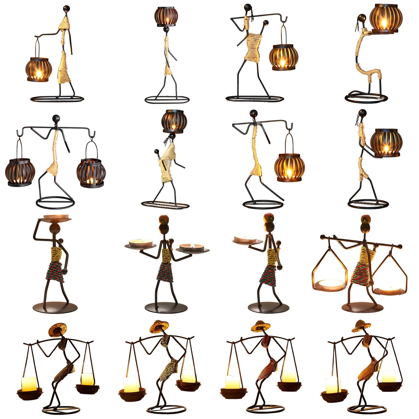 Hardworking Women-Inspired Metal Candle Holder – Decorative Candlestick with Rope Embellishment for Home, Wedding, and Event Centerpieces