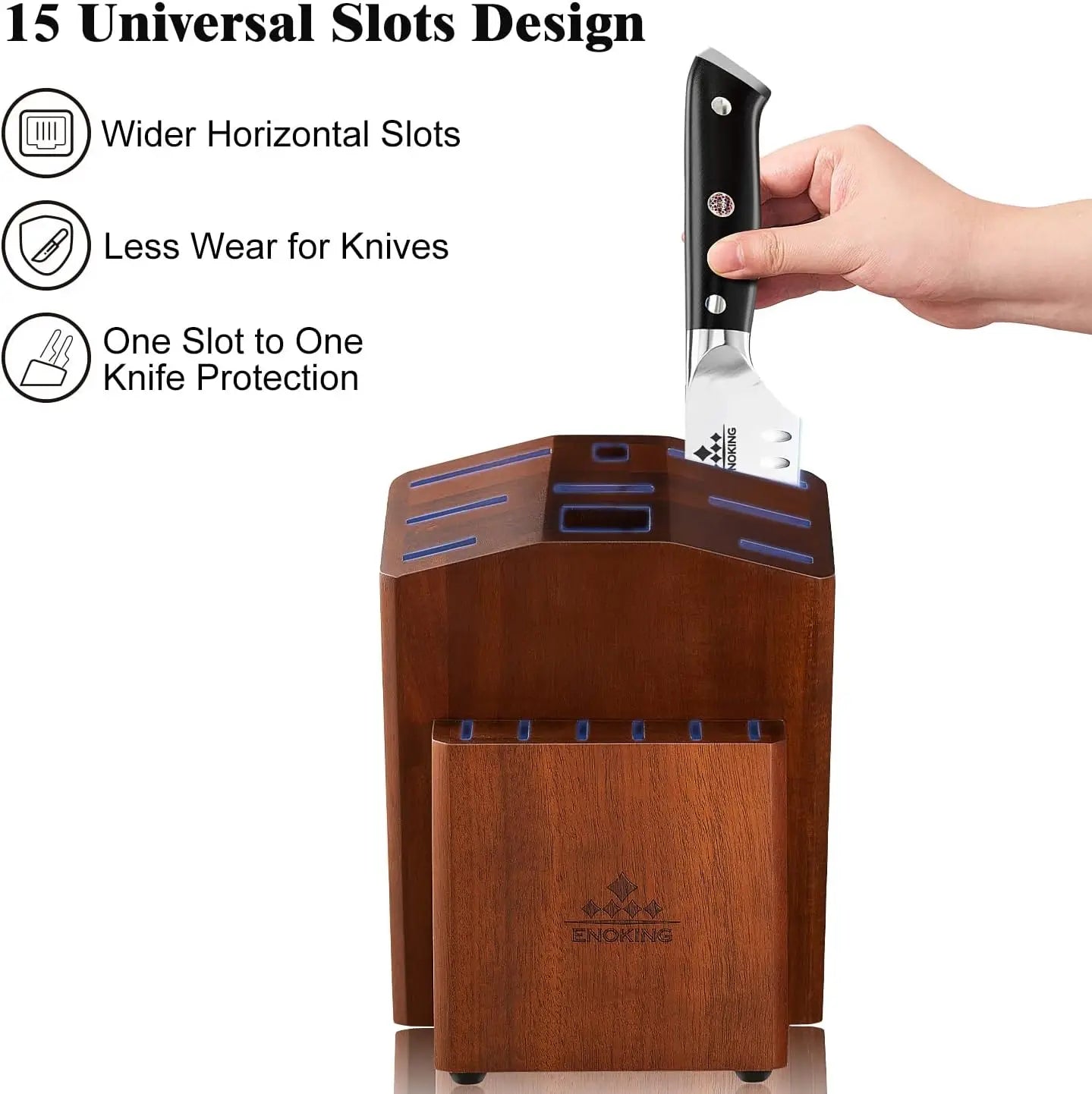 ENOKING 15-Slot Universal Knife Block – Acacia Wood Knife Holder for Kitchen Counter
