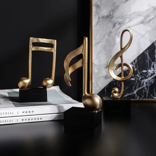 Golden Musical Note Resin Figurine – Elegant Handcrafted Decorative Statuette for Living Room, Desk, or Wine Cabinet