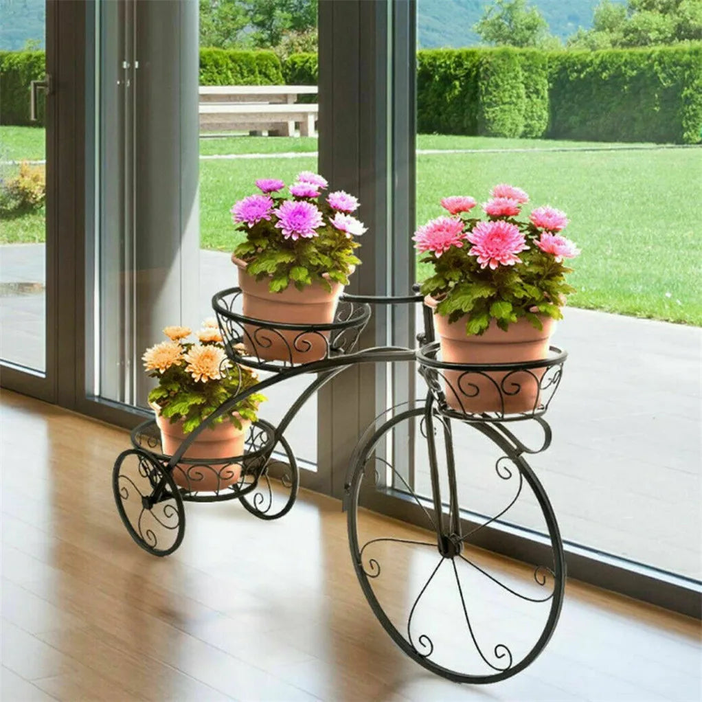 Vintage Charm 3-Tier Bicycle Plant Stand – Wrought Iron Tricycle Planter for Indoor & Outdoor Decor