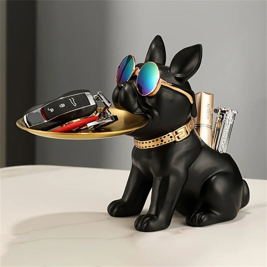 French Bulldog Resin Statue with Storage Tray – Stylish Key Holder and Desk Organizer for Home Decor