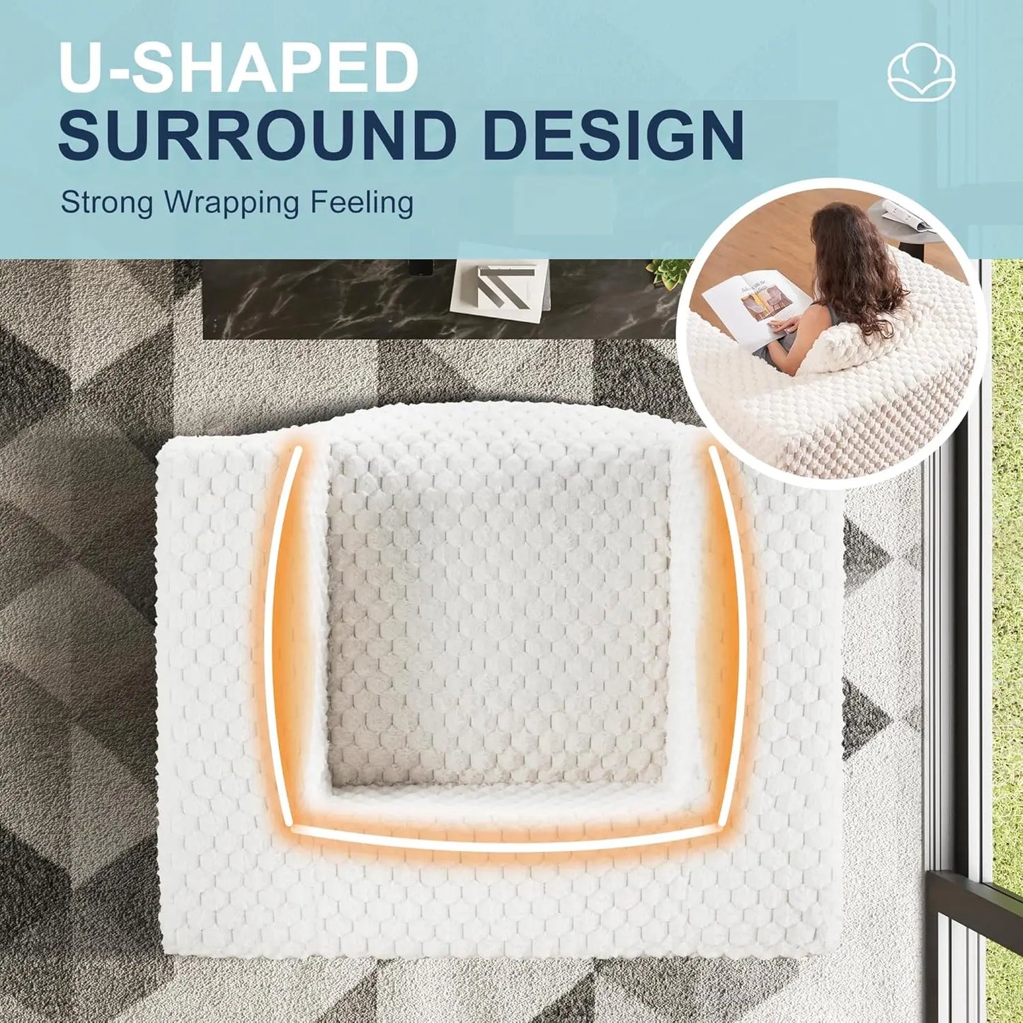 Homguava Giant Bean Bag Chair with Ottoman & Pillow – High-Density Foam Bean Bag Couch for Adults – Large, Comfortable Seating for Living Room, Bedroom, Gaming Room (White)