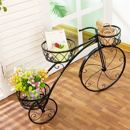 Vintage Charm 3-Tier Bicycle Plant Stand – Wrought Iron Tricycle Planter for Indoor & Outdoor Decor
