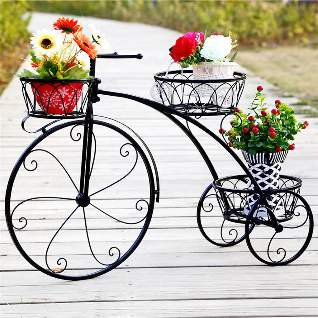 Vintage Charm 3-Tier Bicycle Plant Stand – Wrought Iron Tricycle Planter for Indoor & Outdoor Decor