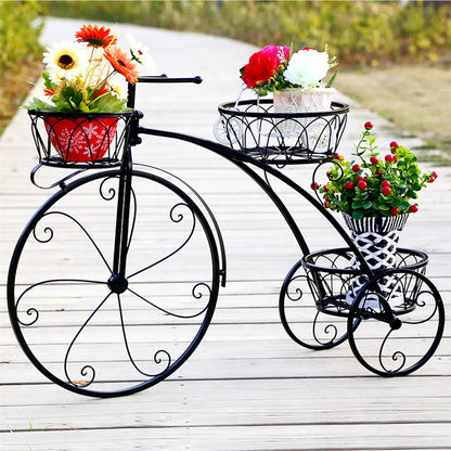 Vintage Charm 3-Tier Bicycle Plant Stand – Wrought Iron Tricycle Planter for Indoor & Outdoor Decor