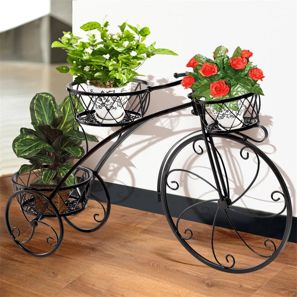 Vintage Charm 3-Tier Bicycle Plant Stand – Wrought Iron Tricycle Planter for Indoor & Outdoor Decor