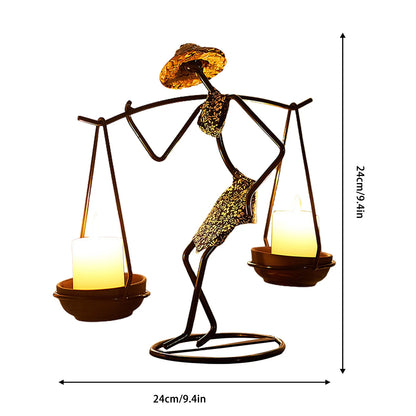 Hardworking Women-Inspired Metal Candle Holder – Decorative Candlestick with Rope Embellishment for Home, Wedding, and Event Centerpieces