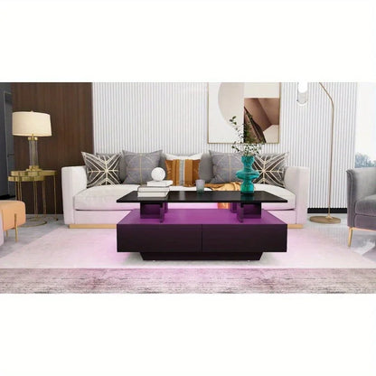High Gloss LED Coffee Table with Sliding Drawers – Modern Center Cocktail Table with RGB Lighting & Storage