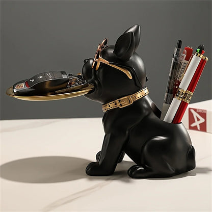 French Bulldog Resin Statue with Storage Tray – Stylish Key Holder and Desk Organizer for Home Decor