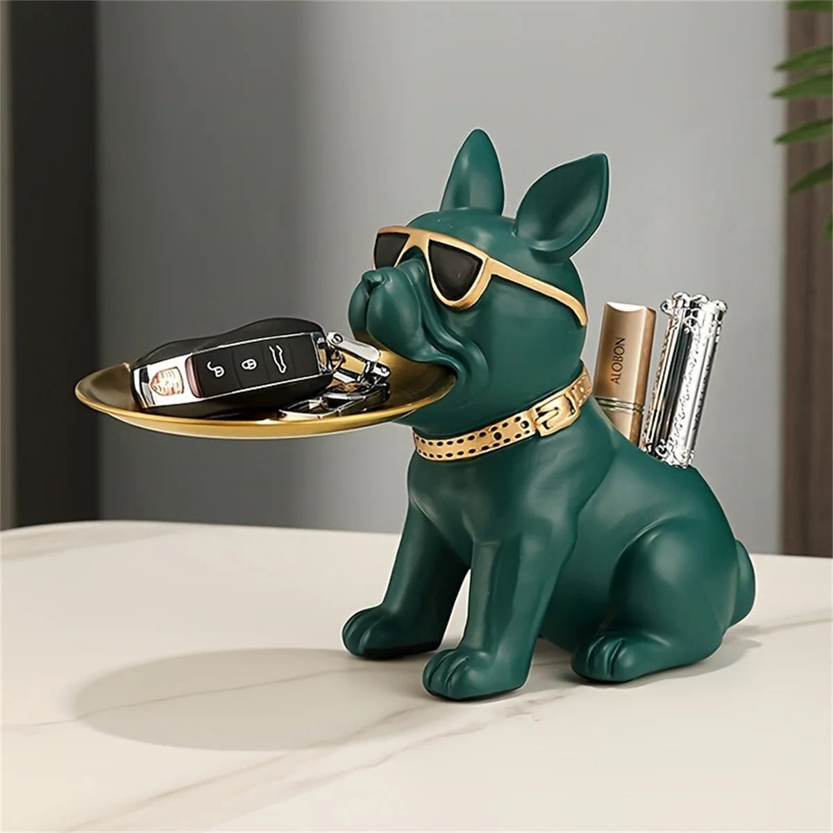French Bulldog Resin Statue with Storage Tray – Stylish Key Holder and Desk Organizer for Home Decor