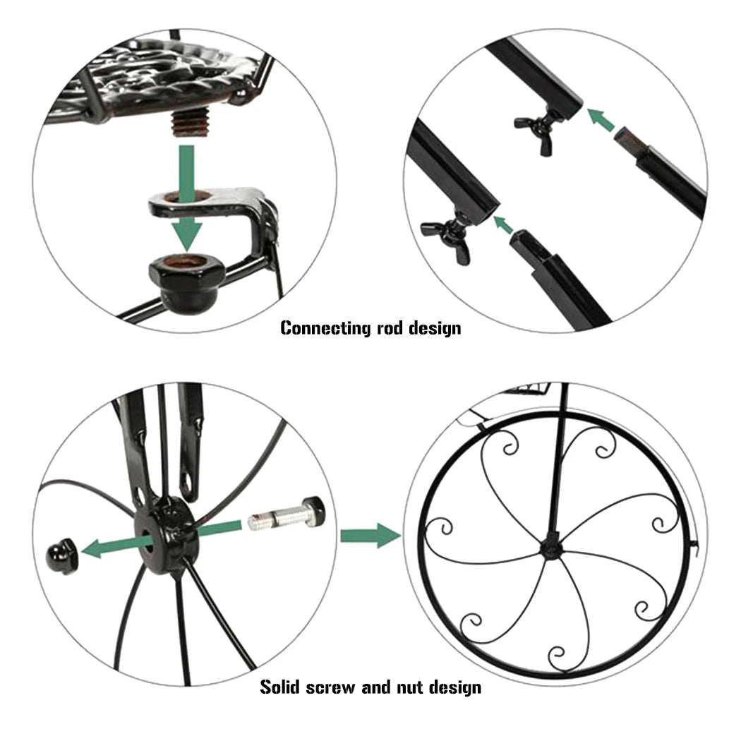 Vintage Charm 3-Tier Bicycle Plant Stand – Wrought Iron Tricycle Planter for Indoor & Outdoor Decor