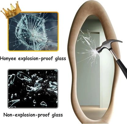 Elegant Wavy Full Length Mirror with Flannel-Wrapped Wooden Frame – 63"x24" Irregular Oval Wall or Floor Mirror