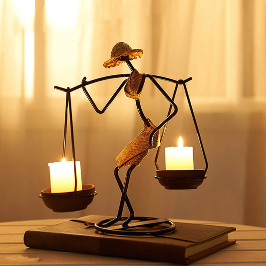 Hardworking Women-Inspired Metal Candle Holder – Decorative Candlestick with Rope Embellishment for Home, Wedding, and Event Centerpieces