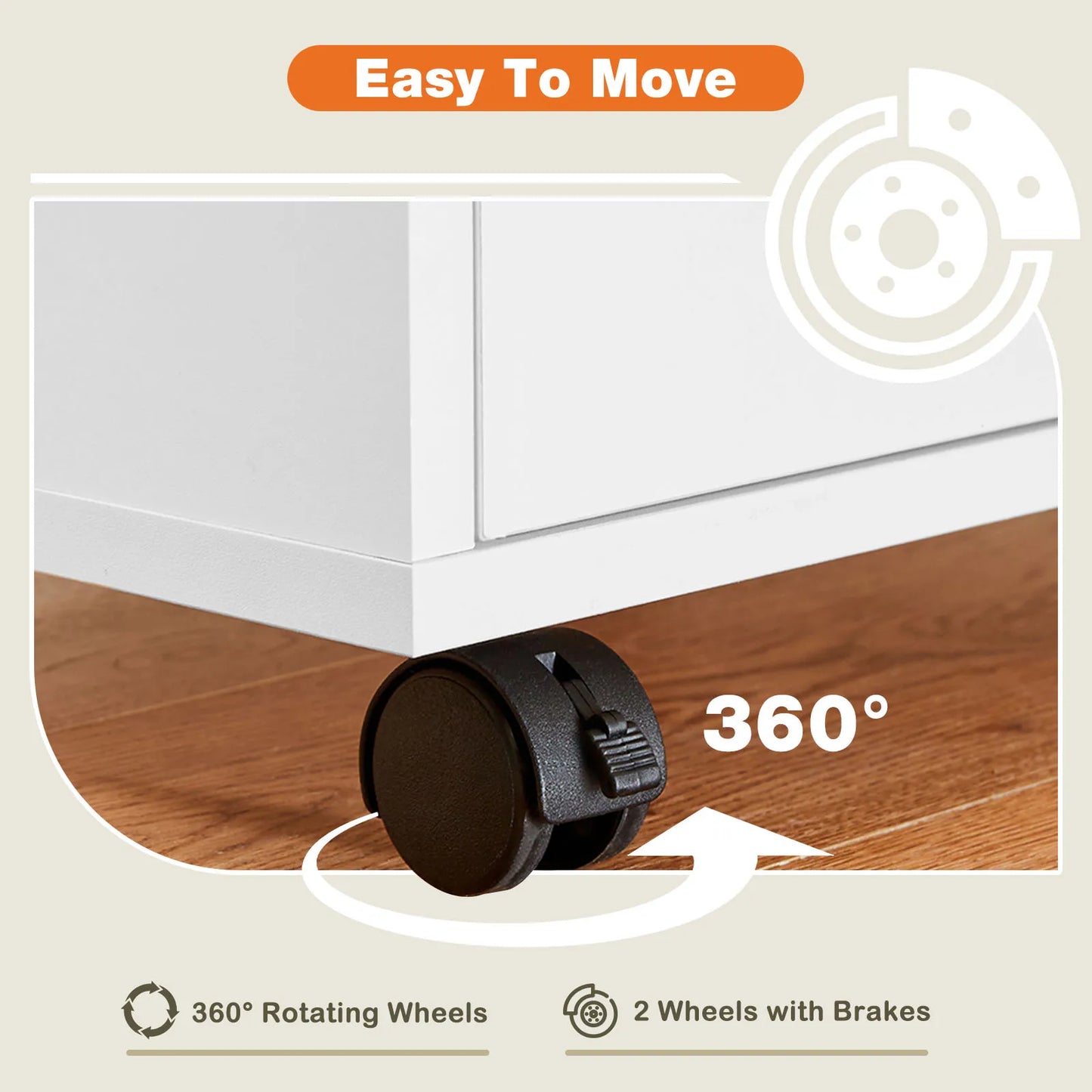 5-Drawer Wood Nightstand Cabinet – Mobile Storage Organizer with Waterproof Surface and Rotating Wheels