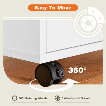 5-Drawer Wood Nightstand Cabinet – Mobile Storage Organizer with Waterproof Surface and Rotating Wheels
