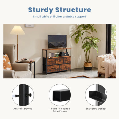 Fireplace TV Stand with 5 Fabric Drawers – Modern Storage Dresser for Bedroom & Living Room