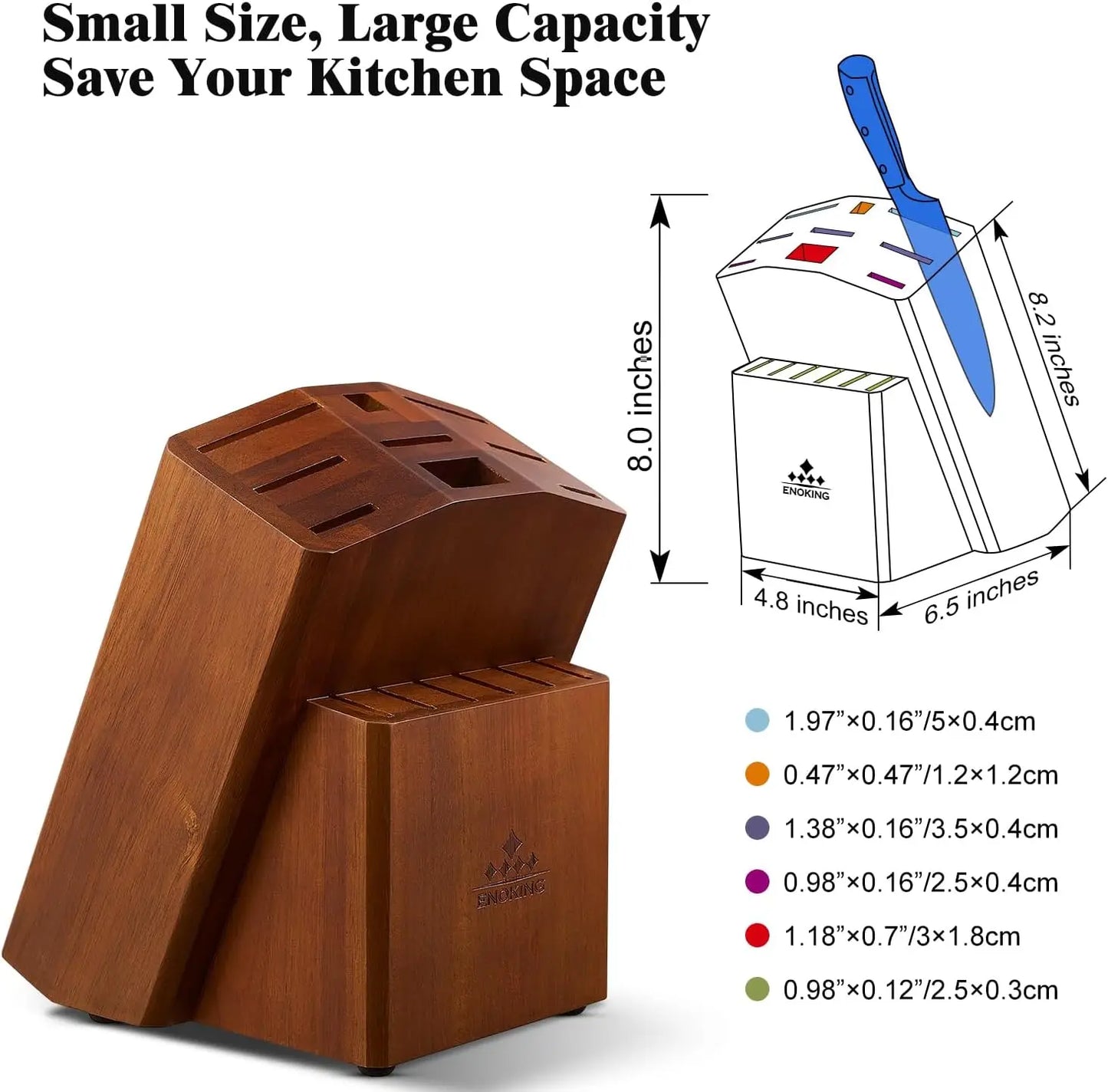 ENOKING 15-Slot Universal Knife Block – Acacia Wood Knife Holder for Kitchen Counter