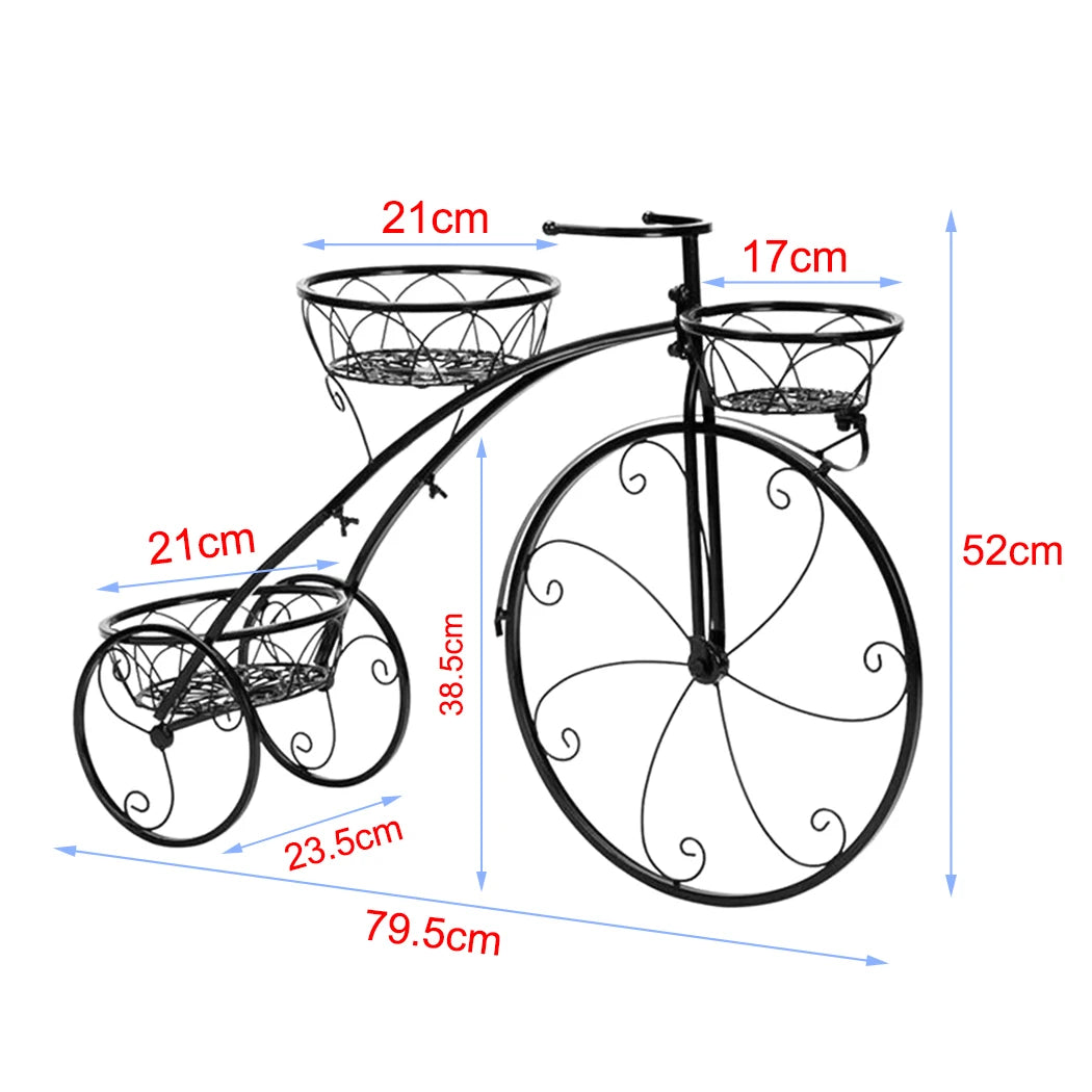 Vintage Charm 3-Tier Bicycle Plant Stand – Wrought Iron Tricycle Planter for Indoor & Outdoor Decor