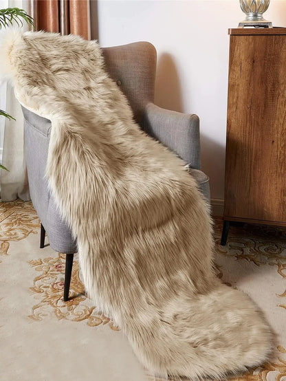 Faux Fur Khaki Large Wave Floor Mat – Soft, Anti-Slip Carpet for Bathroom, Bedroom, Living Room, and More