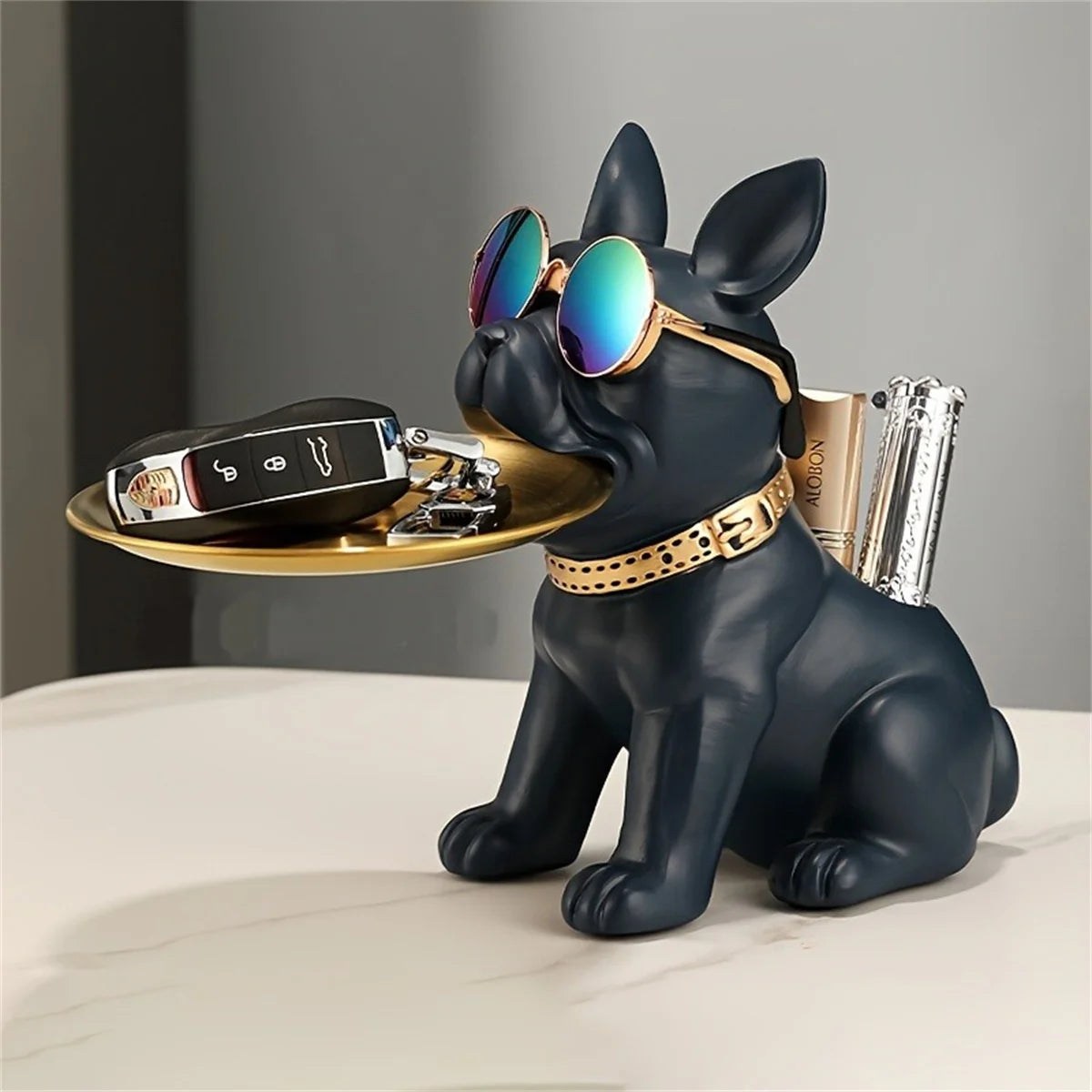 French Bulldog Resin Statue with Storage Tray – Stylish Key Holder and Desk Organizer for Home Decor