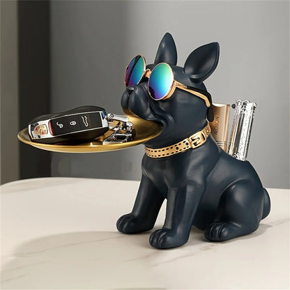 French Bulldog Resin Statue with Storage Tray – Stylish Key Holder and Desk Organizer for Home Decor